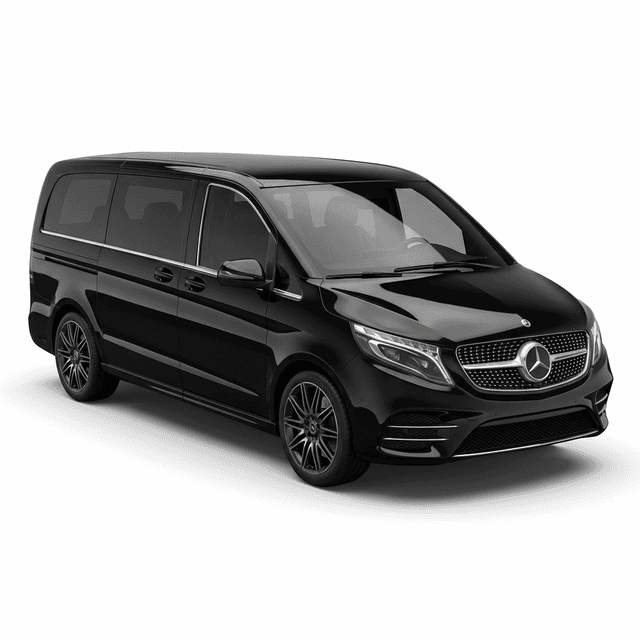 Black Mercedes V-Class VIP business van for private airport transfer in Turkey — luxury 6-passenger vehicle with leather seats