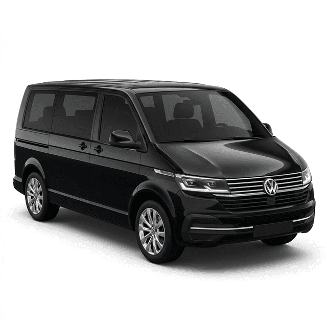 Black VW Caravelle economy van for private airport transfer in Turkey — comfortable 6-passenger vehicle