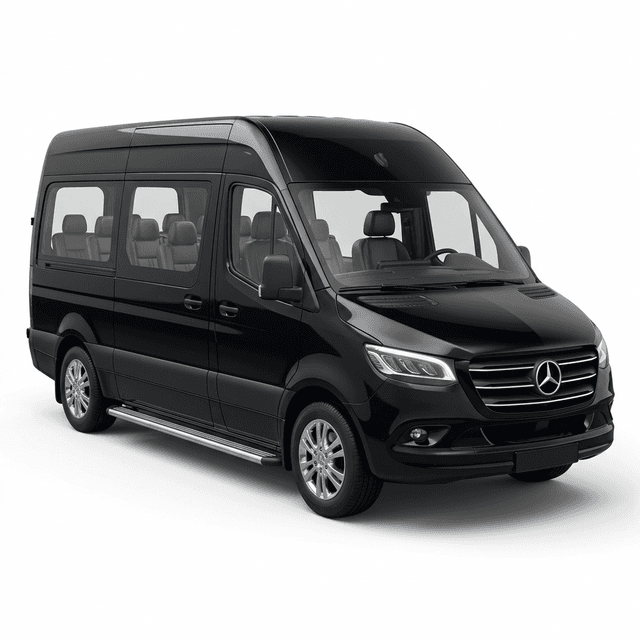 Black Mercedes Sprinter 10-seat minibus for group airport transfer in Turkey — spacious and comfortable