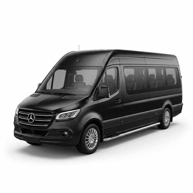 Black Mercedes Sprinter 13-seat minibus for group airport transfer in Turkey — extra long for medium groups