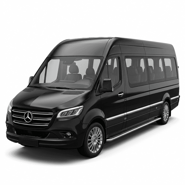 Black Mercedes Sprinter 15-seat minibus for large group airport transfer in Turkey — maximum capacity and luggage space